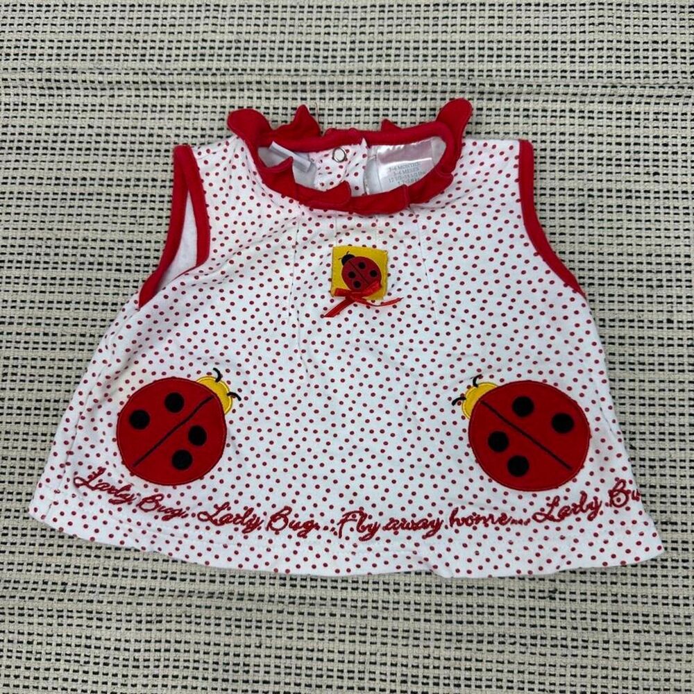 Y2K Baby Girls Okie Dokie White Red Ladybug Polka Dot Dress Top